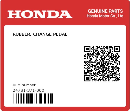 Product image: Honda - 24781-371-000 - RUBBER, CHANGE PEDAL  0