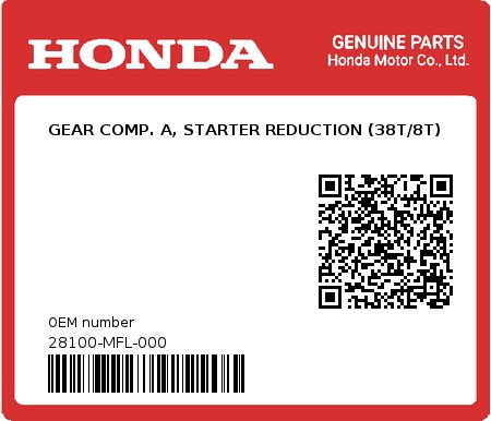 Product image: Honda - 28100-MFL-000 - GEAR COMP. A, STARTER REDUCTION (38T/8T)  0