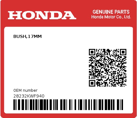 Product image: Honda - 28232KWF940 - BUSH,17MM  0
