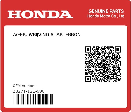Product image: Honda - 28271-121-690 - .VEER, WRIJVING STARTERRON  0