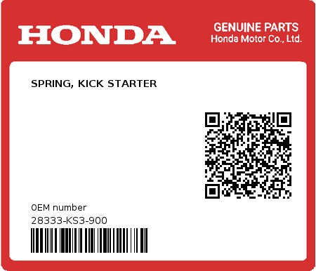 Product image: Honda - 28333-KS3-900 - SPRING, KICK STARTER  0