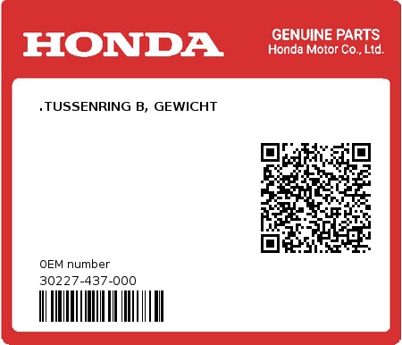 Product image: Honda - 30227-437-000 - .TUSSENRING B, GEWICHT  0