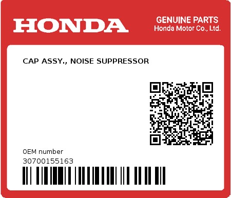 Product image: Honda - 30700155163 - CAP ASSY., NOISE SUPPRESSOR  0