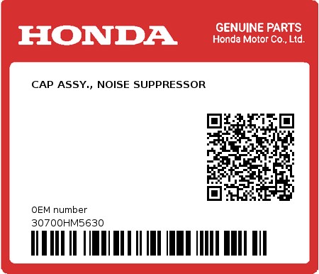 Product image: Honda - 30700HM5630 - CAP ASSY., NOISE SUPPRESSOR  0