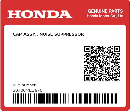 Product image: Honda - 30700MEB670 - CAP ASSY., NOISE SUPPRESSOR  0