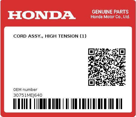 Product image: Honda - 30751MEJ640 - CORD ASSY., HIGH TENSION (1)  0