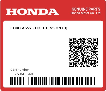 Product image: Honda - 30753MEJ640 - CORD ASSY., HIGH TENSION (3)  0