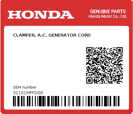 Product image: Honda - 31101MFFD00 - CLAMPER, A.C. GENERATOR CORD  0