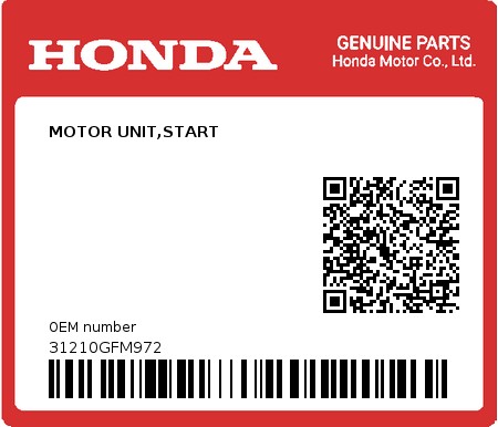Product image: Honda - 31210GFM972 - MOTOR UNIT,START  0
