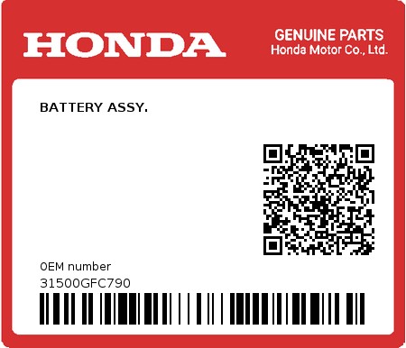 Product image: Honda - 31500GFC790 - BATTERY ASSY.  0