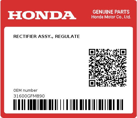Product image: Honda - 31600GFM890 - RECTIFIER ASSY., REGULATE  0