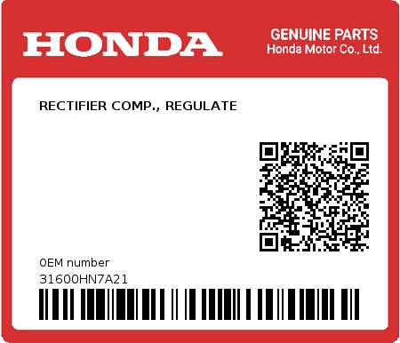 Product image: Honda - 31600HN7A21 - RECTIFIER COMP., REGULATE  0