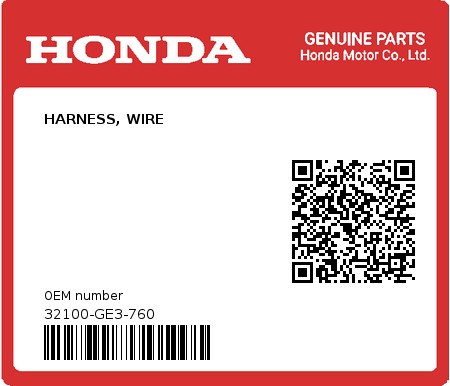 Product image: Honda - 32100-GE3-760 - HARNESS, WIRE  0