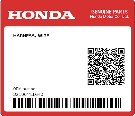 Product image: Honda - 32100MEL640 - HARNESS, WIRE  0