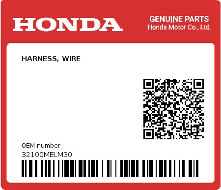 Product image: Honda - 32100MELM30 - HARNESS, WIRE  0