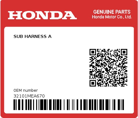 Product image: Honda - 32101MEA670 - SUB HARNESS A  0
