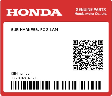 Product image: Honda - 32203MCAB21 - SUB HARNESS, FOG LAM  0