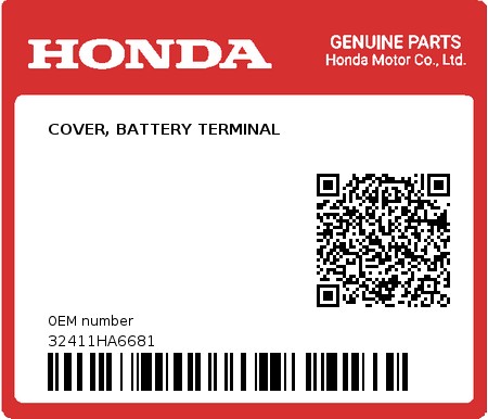 Product image: Honda - 32411HA6681 - COVER, BATTERY TERMINAL  0