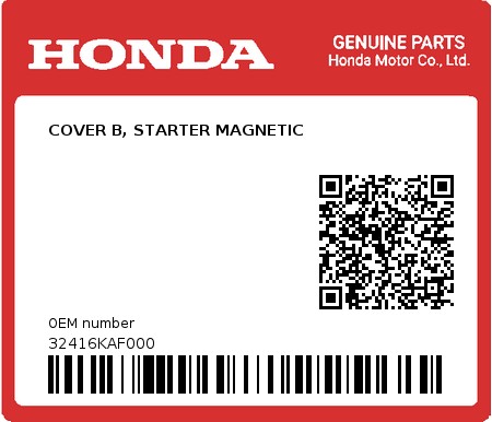 Product image: Honda - 32416KAF000 - COVER B, STARTER MAGNETIC  0