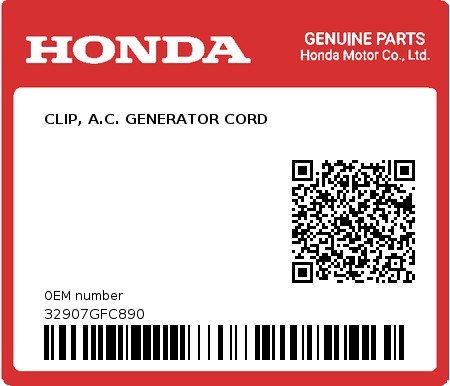 Product image: Honda - 32907GFC890 - CLIP, A.C. GENERATOR CORD  0