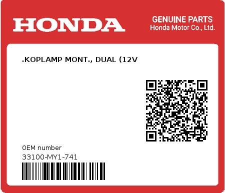 Product image: Honda - 33100-MY1-741 - .KOPLAMP MONT., DUAL (12V  0