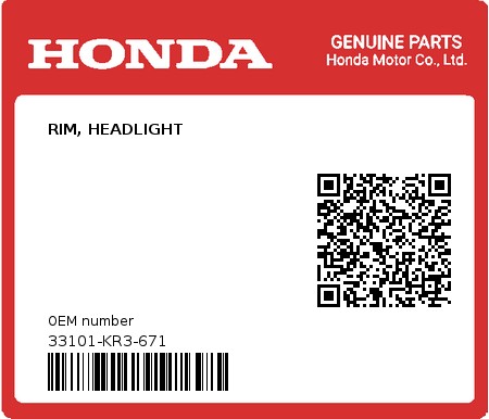 Product image: Honda - 33101-KR3-671 - RIM, HEADLIGHT  0