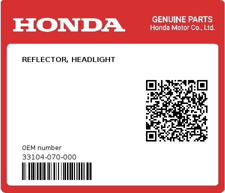 Product image: Honda - 33104-070-000 - REFLECTOR, HEADLIGHT  0
