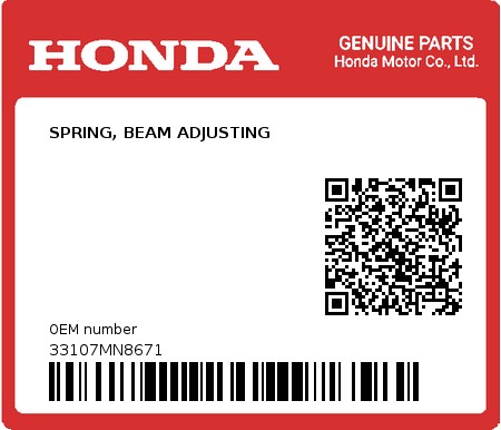 Product image: Honda - 33107MN8671 - SPRING, BEAM ADJUSTING  0