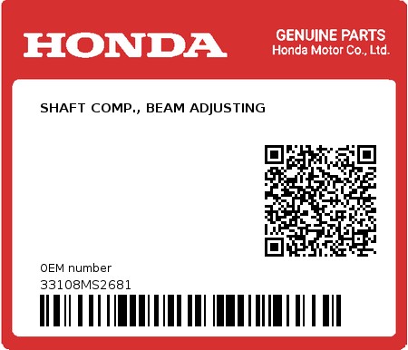 Product image: Honda - 33108MS2681 - SHAFT COMP., BEAM ADJUSTING  0