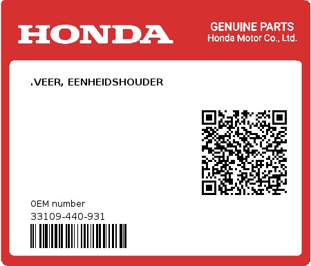 Product image: Honda - 33109-440-931 - .VEER, EENHEIDSHOUDER  0