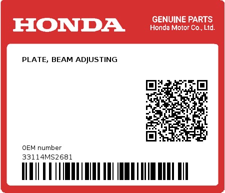 Product image: Honda - 33114MS2681 - PLATE, BEAM ADJUSTING  0