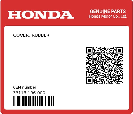 Product image: Honda - 33115-196-000 - COVER, RUBBER  0