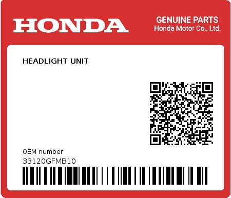 Product image: Honda - 33120GFMB10 - HEADLIGHT UNIT  0