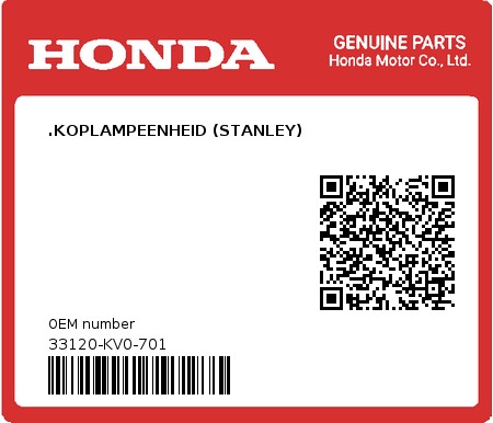 Product image: Honda - 33120-KV0-701 - .KOPLAMPEENHEID (STANLEY)  0