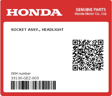 Product image: Honda - 33130-GEZ-003 - SOCKET ASSY., HEADLIGHT  0