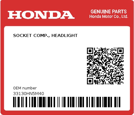 Product image: Honda - 33130HN5M40 - SOCKET COMP., HEADLIGHT  0