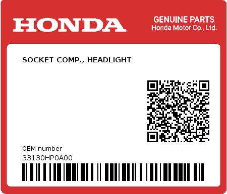 Product image: Honda - 33130HP0A00 - SOCKET COMP., HEADLIGHT  0