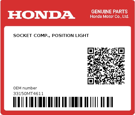 Product image: Honda - 33150MT4611 - SOCKET COMP., POSITION LIGHT  0