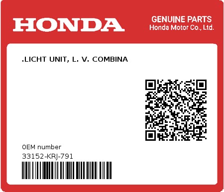 Product image: Honda - 33152-KRJ-791 - .LICHT UNIT, L. V. COMBINA  0