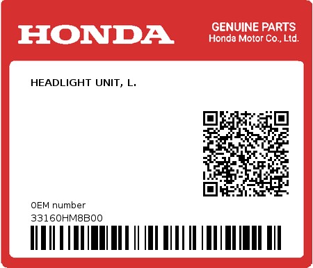 Product image: Honda - 33160HM8B00 - HEADLIGHT UNIT, L.  0