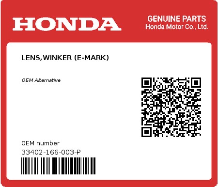 Product image: Honda - 33402-166-003-P - LENS,WINKER (E-MARK)  0