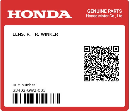 Product image: Honda - 33402-GW2-003 - LENS, R. FR. WINKER  0
