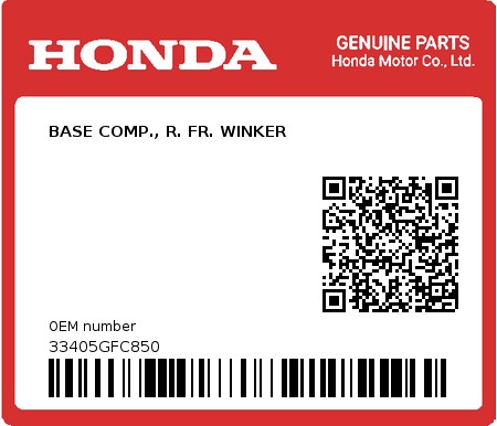 Product image: Honda - 33405GFC850 - BASE COMP., R. FR. WINKER  0