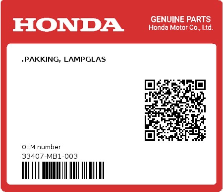 Product image: Honda - 33407-MB1-003 - .PAKKING, LAMPGLAS  0