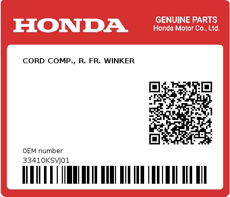 Product image: Honda - 33410KSVJ01 - CORD COMP., R. FR. WINKER  0