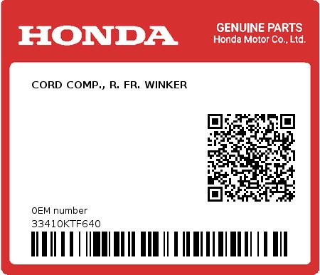 Product image: Honda - 33410KTF640 - CORD COMP., R. FR. WINKER  0