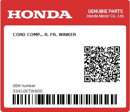 Product image: Honda - 33410KTW900 - CORD COMP., R. FR. WINKER  0