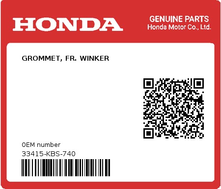 Product image: Honda - 33415-KBS-740 - GROMMET, FR. WINKER  0