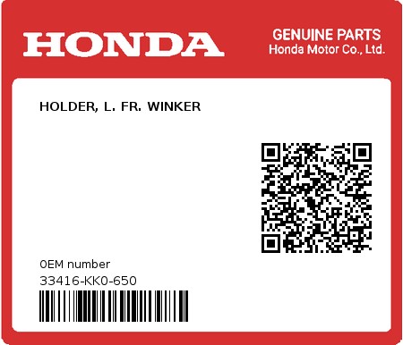 Product image: Honda - 33416-KK0-650 - HOLDER, L. FR. WINKER  0