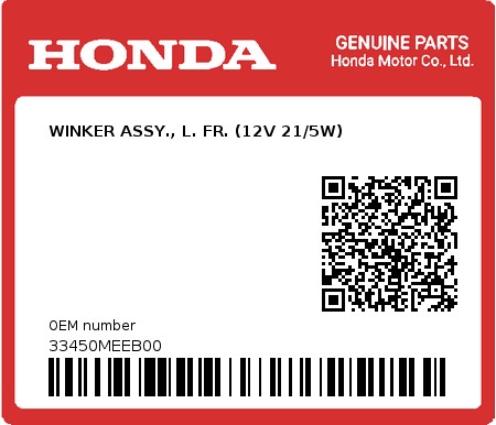 Product image: Honda - 33450MEEB00 - WINKER ASSY., L. FR. (12V 21/5W)  0